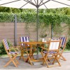 Set mobilier de grădină 5 piese textil albastru alb/lemn masiv