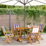 Set mobilier de grădină 5 piese textil albastru alb/lemn masiv