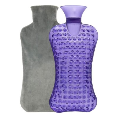 Set 2 piese sticla si husa pentru apa calda, 37 x 17 cm, 2L, cauciuc, textil, violet, gri foto