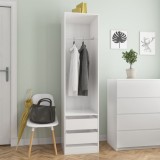 Șifonier vidaXL Alb Extralucios 50x50x200 cm, 2 Sertare, Lemn Prelucrat - Dulap Dormitor Modern cu Spatiu Depozitare