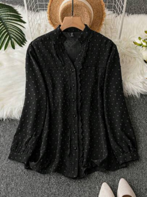 Bluza cu menaca lunga si imprimeu buline, negru, dama, Shein foto