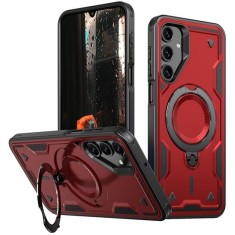 Husa military armour cu inel metalic, ALC MOBILE, compatibila cu Samsung Galaxy S25 Plus, Rosu