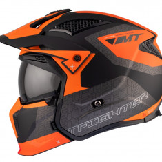 Casca pentru scuter - motocicleta MT Streetfighter SV S B4 Totem portocaliu mat (ochelari soare integrati) – masca (protectie) barbie si cozoroc detas