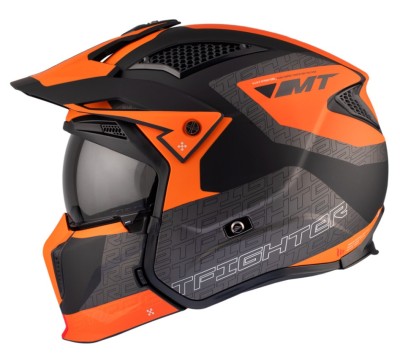 Casca pentru scuter - motocicleta MT Streetfighter SV S B4 Totem portocaliu mat (ochelari soare integrati) &amp;ndash; masca (protectie) barbie si cozoroc detas foto