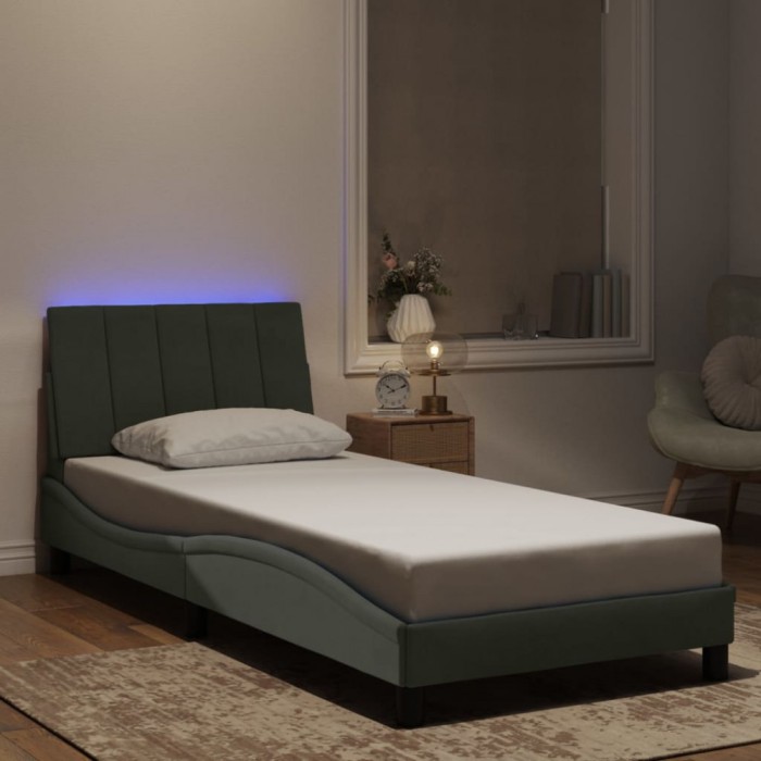 vidaXL Cadru de pat cu lumini LED, gri deschis, 90x190 cm, catifea 3213751