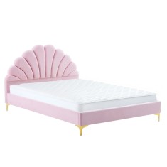 Pat cu grilă, 140x200, ţesătură roz Velvet, ISADORA