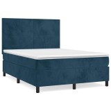 Cumpara ieftin Pat box spring cu saltea, albastru inchis, 140x200 cm, catifea