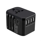 Adaptor Incarcator Convertor Priza Universal de Calatorie cu 4 USB si 2 Qc3.0+PD 30W Type-C ESL, 6000mA Fast Charging, All in One pentru US, UK, EU, A