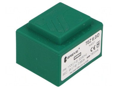Transformator &amp;Icirc;ncapsulat 6VA 110VAC 9V PCB foto