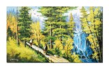Cumpara ieftin Tablou pictat manual, Maretie, peisaj de la munte, la cascada, 100x60cm ulei pe panza, gata de expus pe perete