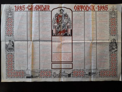 HST A1738 Calendar Ortodox Rom&amp;acirc;n 1985 București aniversar 60 ani de patriarhat foto