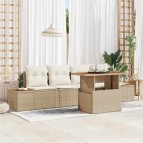 vidaXL Set de dining pentru grădină de 5 piese cu perne, bej, ratan sintetic, din acacia