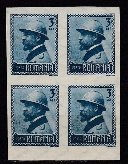 ROMANIA 1922LP 73 INCORONAREA REGELUI LA ALBA IULIA 3 LEI ALBASTRU NEDANTELAT BLOC 4 TIMBRE STARE MNH