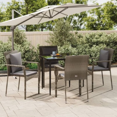 vidaXL Set mobilier grădină cu perne, 5 piese, negru și gri, poliratan 3185102 foto