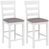 HOMCOM Set de 2 Taburete de Bar, Scaune de Bar din Lemn Masiv cu Șezut Tapițat Aspect In și Spătar, Alb și Maro | Aosom Romania
