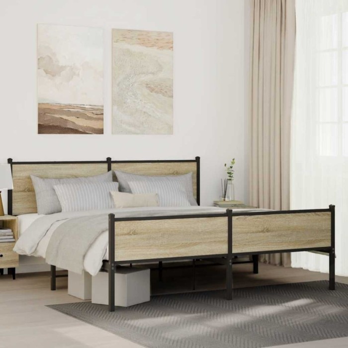 vidaXL Cadru de pat metalic fără saltea, stejar sonoma, 180x200 cm 3301401