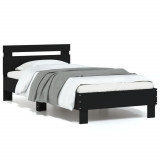 VidaXL Cadru de pat cu tăblie și lumini LED, negru, 75x190 cm