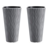Set 2 ghivece de flori, Sandy Slim, rotunde, inalte, 39x70.8 cm, gri, Prosperplast GartenVIP DiyLine