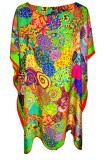 Rochie Poncho Dama Verde Azur/Rosu One Size, Vascoza &amp; Matase, Lungime Midi, Rochie de Zi, Vaporoasa, Vara