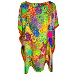 Rochie tip poncho T dama, verde azur /rosu, one size