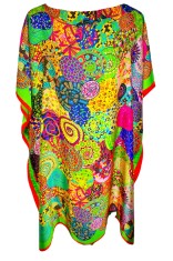 Rochie tip poncho T dama, verde azur /rosu, one size