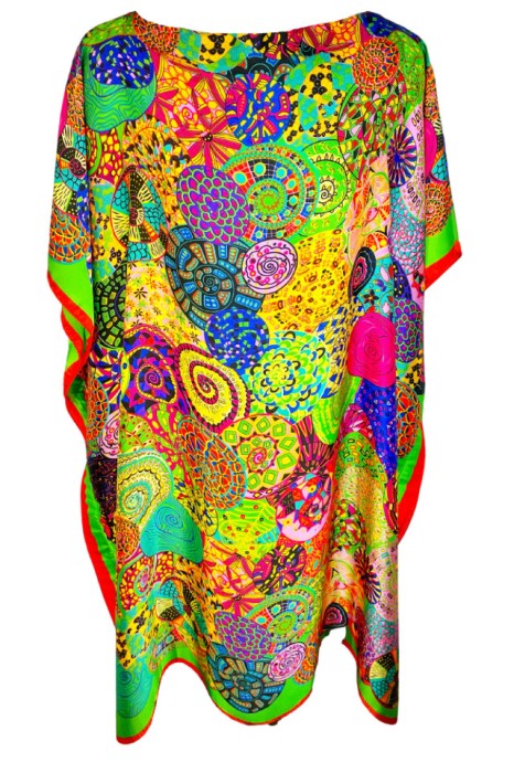 Rochie tip poncho T dama, verde azur /rosu, one size
