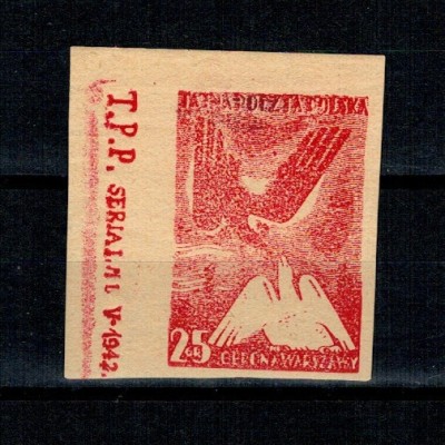 Polonia 1943 - Rezistenta, Varsovia, posta secreta, 25gr, nedantelat neuzat foto