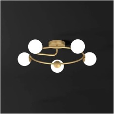 Lustra circulară cu 5 globuri albe din sticlă, dulie E27, corp auriu, &Oslash;61 cm