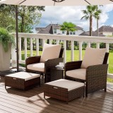 Set mobilier gradina, 2 fotolii si 2 tabureti otoman, masuta cafea, perne incluse, maro, ProCart