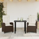 VidaXL Set mobilier de grădină cu perne, 3 piese, maro, poliratan