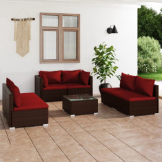 vidaXL Set mobilier de grădină cu perne, 7 piese, maro, poliratan foto