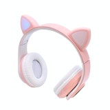 Casti MCT CAT, Model cu Urechi, Microfon, Bluetooth, Radio, LED, Slot Card, Roz