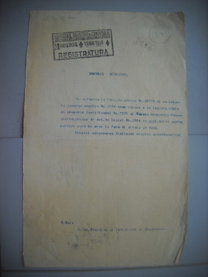HOPCT DOCUMENT VECHI 341 MINISTERUL INDUSTRIEI COMERT EXTERIOR /BUCURESTI 1936 foto