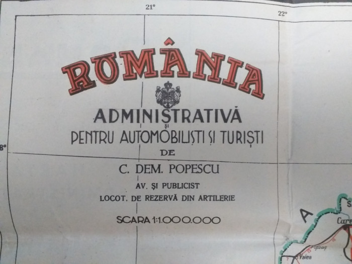 Romania ,harta administrativa si pentru automobilisti, OSIN, 1945