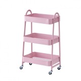 Cumpara ieftin Carucior depozitare cu 3 Rafturi, Metalic, 44x30x78 cm, Roti si Blocator &ndash; Compact, Mobil, Util, Roz
