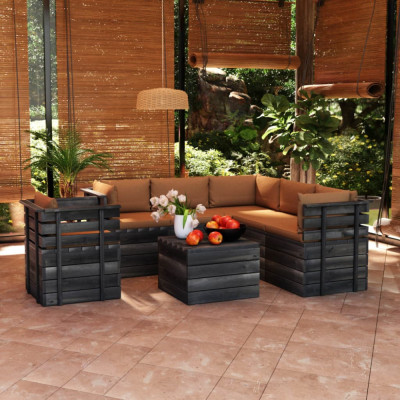 vidaXL Set mobilier grădină din paleți cu perne, 7 piese, lemn molid foto