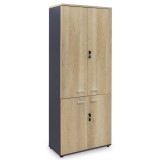 Cumpara ieftin Biblioteca cu patru usi din lemn Lotus din stejar - culoare gri inchis 80x40,5x200cm