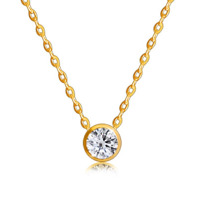 Colier din aur de 9K - diamant rotund &amp;icirc;ntr-o lunetă strălucitoare, lanț subțire foto