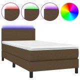 Cumpara ieftin Pat cu arcuri, saltea si LED, maro inchis, 100x200 cm, textil