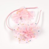 Set bentita si elastic cu fundite roz din tul cu buline colorate