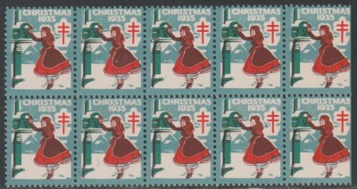 1935 SUA - Bloc de10 vignete de Craciun + Campanie Anti Tuberculoza, TBC foto