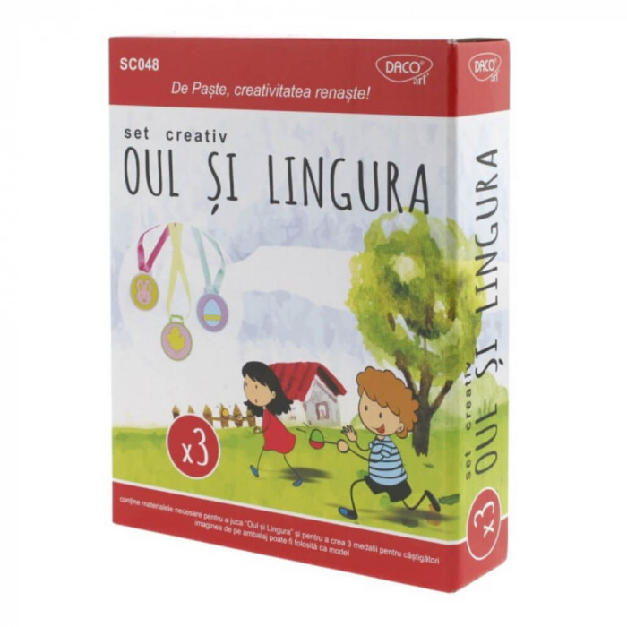 Set Creativ Oul si Lingura, 3 Medalii pentru Castigatori, Plastic/Spuma/Textile, Set Oul si Lingura, Joc Oul si Lingura, Set Joc Paste, Set Medalii De