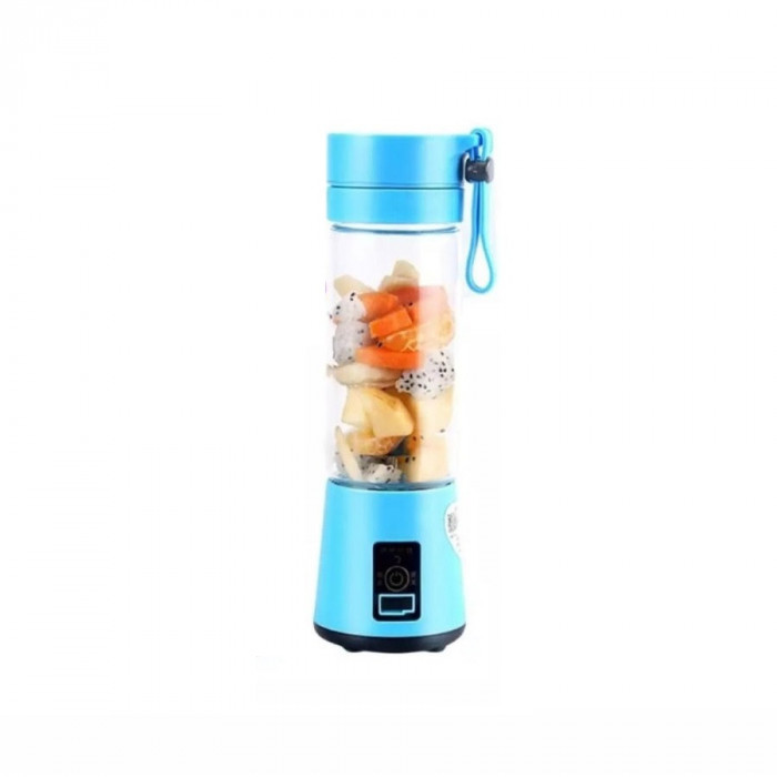 Mini blender portabil, incarcare prin USB, 23,5 x 8 cm, ABS, 4 lame, albastru