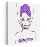 Tablou canvas femeie masaj intretinere, mov 1299 Tablou canvas pe panza CU RAMA 100x100 cm