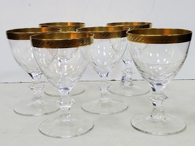 6 pahare pentru aperitiv din cristal bizotat si aur coloidal, Perioada interbelica. foto