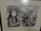 Tablou carbune Sultana Maitec, inramat, cu passepartout, 25x35 cm, nesemnat