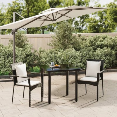 vidaXL Set mobilier de grădină cu perne, 3 piese, negru, poliratan 3185107 foto