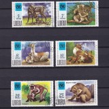 Serie completă de 6 timbre tematice &bdquo;Animale Sălbatice cu Pui / Aniversare UNICEF&rdquo; &ndash; Liberia &ndash; 1971