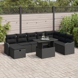 vidaXL Set canapea grădină 9 piese cu perne Negru Ratan polimer