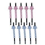 Cumpara ieftin Agrafe par roz si bleu 5 x 1 cm, set 10, 5 roz si 5 bleu, cu pietre artificiale fatetate, model floral pentru coc, suvite si coafuri festive